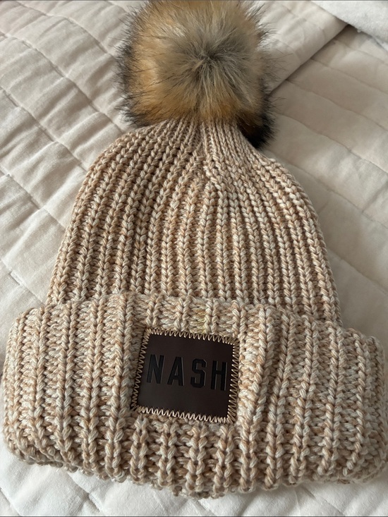 Nash collection Accessories - NASH Cream Knit Beanie Faux Fur Pom Nashville Winter Hat